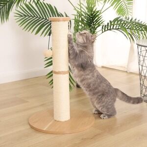 31" Cat Scratching Post Tower with Hanging Ball Beige Vertical Kitten Scratcher